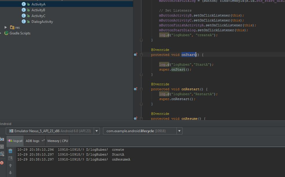 Procesos mostrados por el log