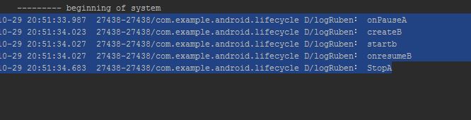 Procesos mostrados por el log