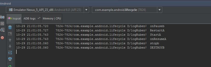 Procesos mostrados por el log