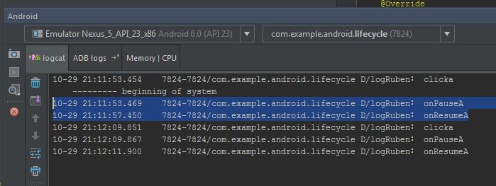 Procesos mostrados por el log