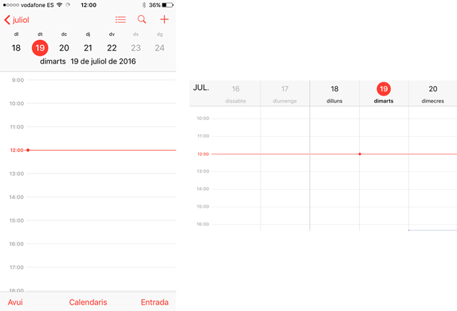 Vistas alternativas en el calendario de un iPhone en función de la orientación del dispositivo