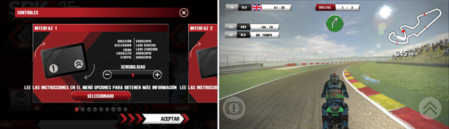Configuración de controles en el juego de motociclismo SBK16 para iPhone (iOS)