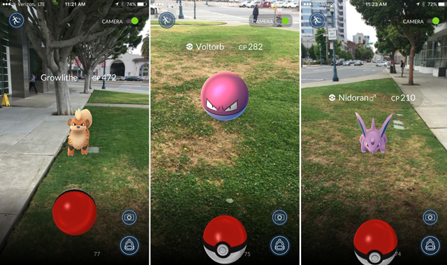 El juego Pokémon Go para móviles permite buscar y capturar estas criaturas sobre escenarios reales, mediante realidad aumentada. Fuente: https://mediad.publicbroadcasting.net/p/shared/npr/styles/x_large/nprshared/201606/483862852.jpg).