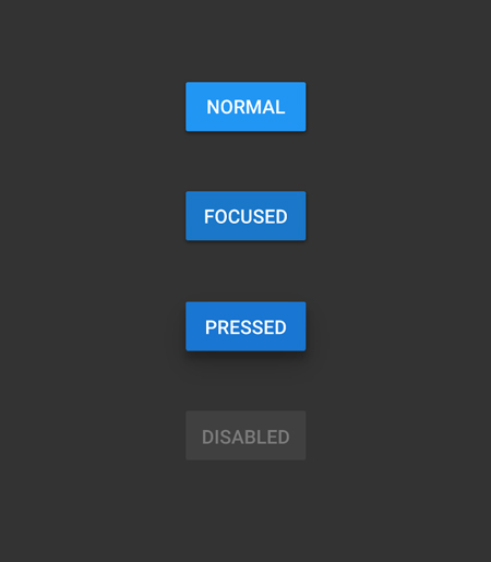 Los botones en Android tienen diferentes estados, cambiando de aspecto y color cuando el usuario los toca. Fuente: developer.android.com