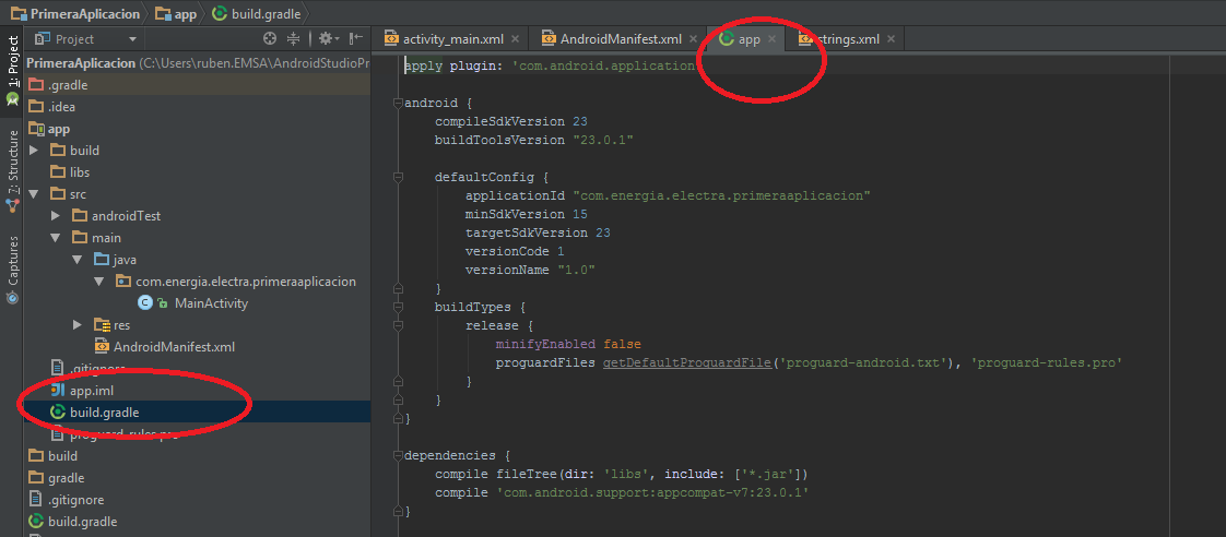 Ruta donde se almacena build.gradle y su contenido