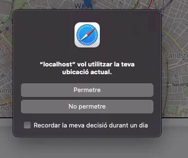 Geolocation permission in Safari browser.
