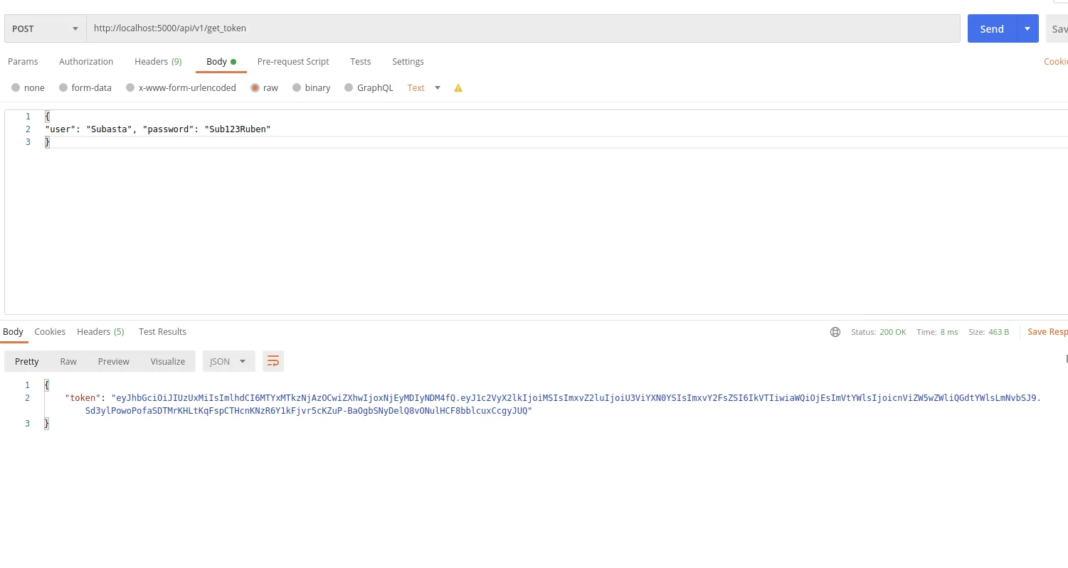 Resultado de obtención del token en Postman