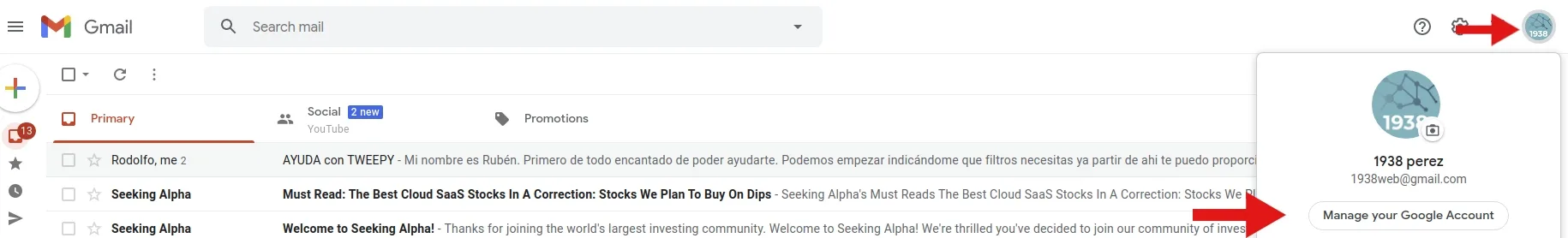 Acceso a la cuenta de Gmail