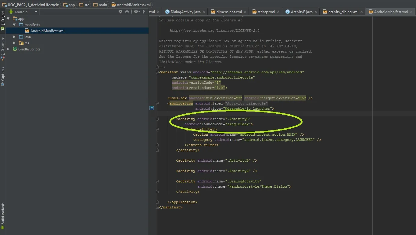 Captura del documento Manifest.xml