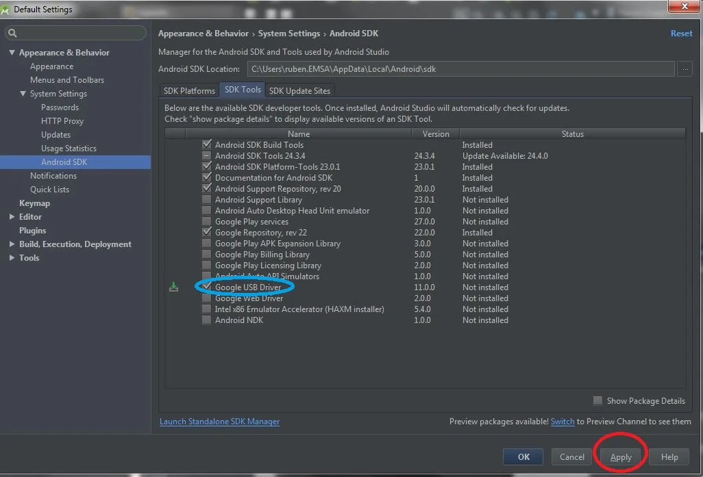 Instalar Google USB driver
