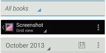 Gracias a la consistencia funcional en el diseño, el usuario de Android reconocerá el patrón y funcionamiento de este desplegable aunque lo encuentre en diferentes colores o situaciones. Fuente: developer.android.com