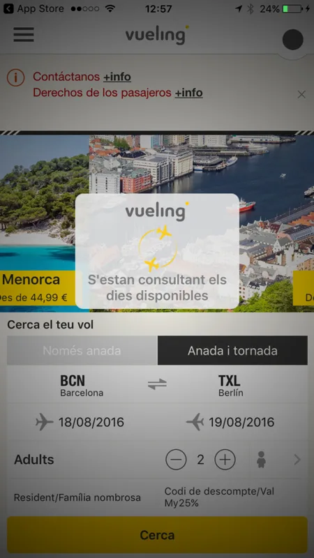 Nótese el cuidado en el diseño de la rueda de espera, para la que se han usado un par de aviones volando en círculo.