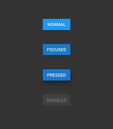 Los botones en Android tienen diferentes estados, cambiando de aspecto y color cuando el usuario los toca. Fuente: developer.android.com
