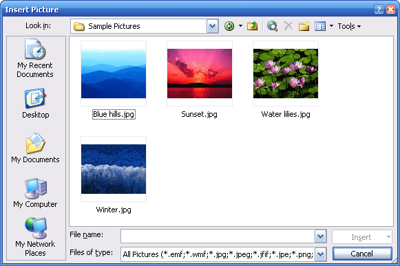 La opción de insertar imagen de Word