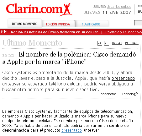 Jerarquía visual en https://www.clarin.com