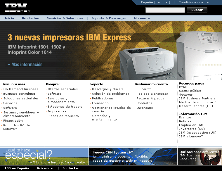Mapa de la web en https://www.ibm.com/es/
