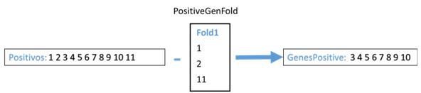 Representación de todos los genes que pertenecen a la clase investigada,
        excepto aquellos que ya están dentro del fold analizado