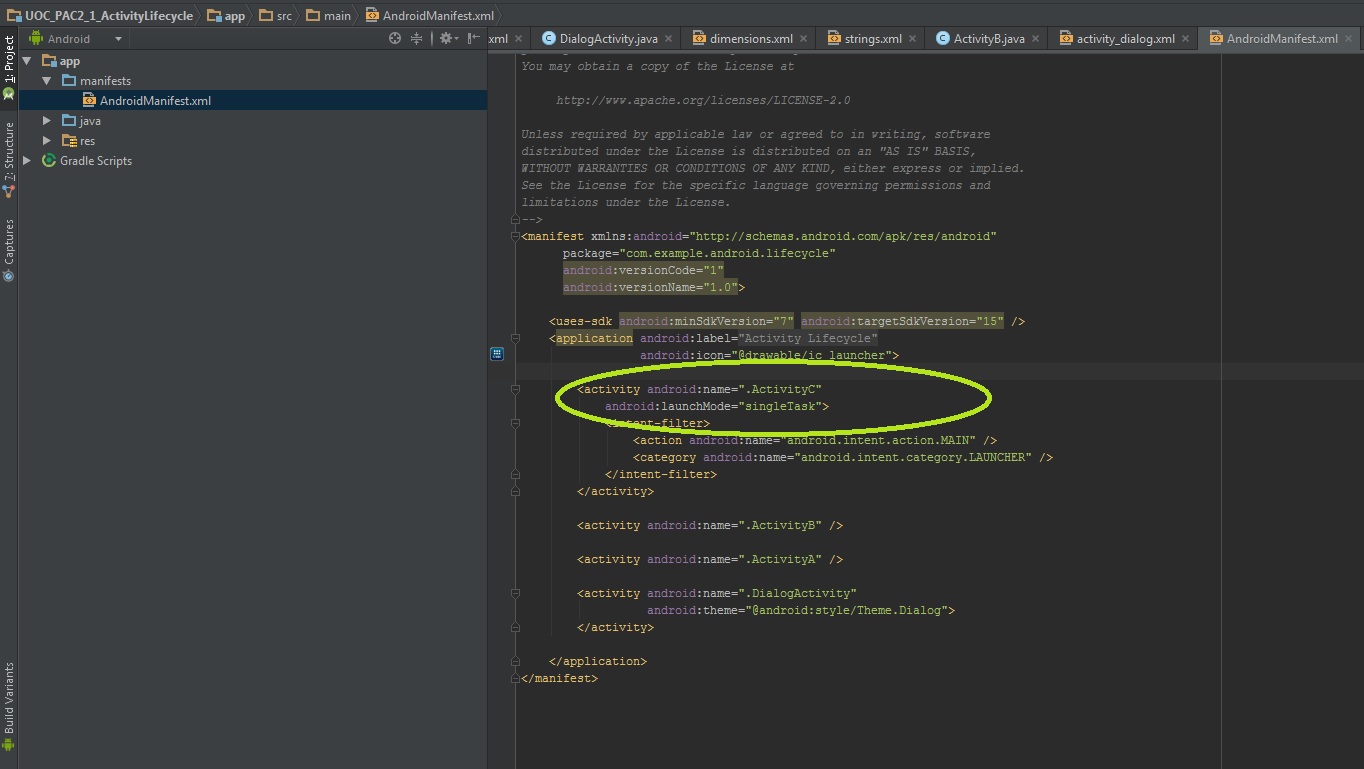 Captura del documento Manifest.xml