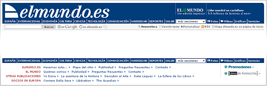 Menú superior y menú de base de página en la web https://www.elmundo.es/